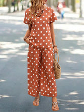 EMERY ROSE Summer Polka Dot Print Round Neck Short-Sleeved Top And Long Pants Set